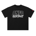Black ANFO Classic White Graphic Tee featuring the bold white “Ain’t No Falling Off” design and a red MOHAB label on the left sleeve, shown on a white background